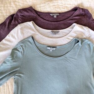 Rubbish (Nordstrom) Scoop Neck Heathered Beige Long Sleeve Tee, Size Med…